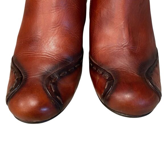 Vintage Pikolinos Cognac Leather Kitten Heel Boots Western Mid Calf Zip 38 7.5-8 - Picture 3 of 8
